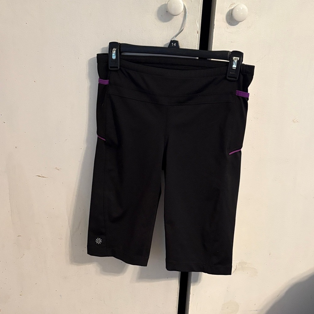 Women's Black Athletic Shorts with Purple Accents
